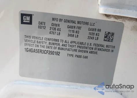 2012 Buick Lacrosse z USA, uszkodzony, nr VIN 1G4GA5ER3CF290182